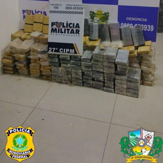 Polícia Militar e PRF apreendem 243 tabletes de pasta base e cocaína em Confresa